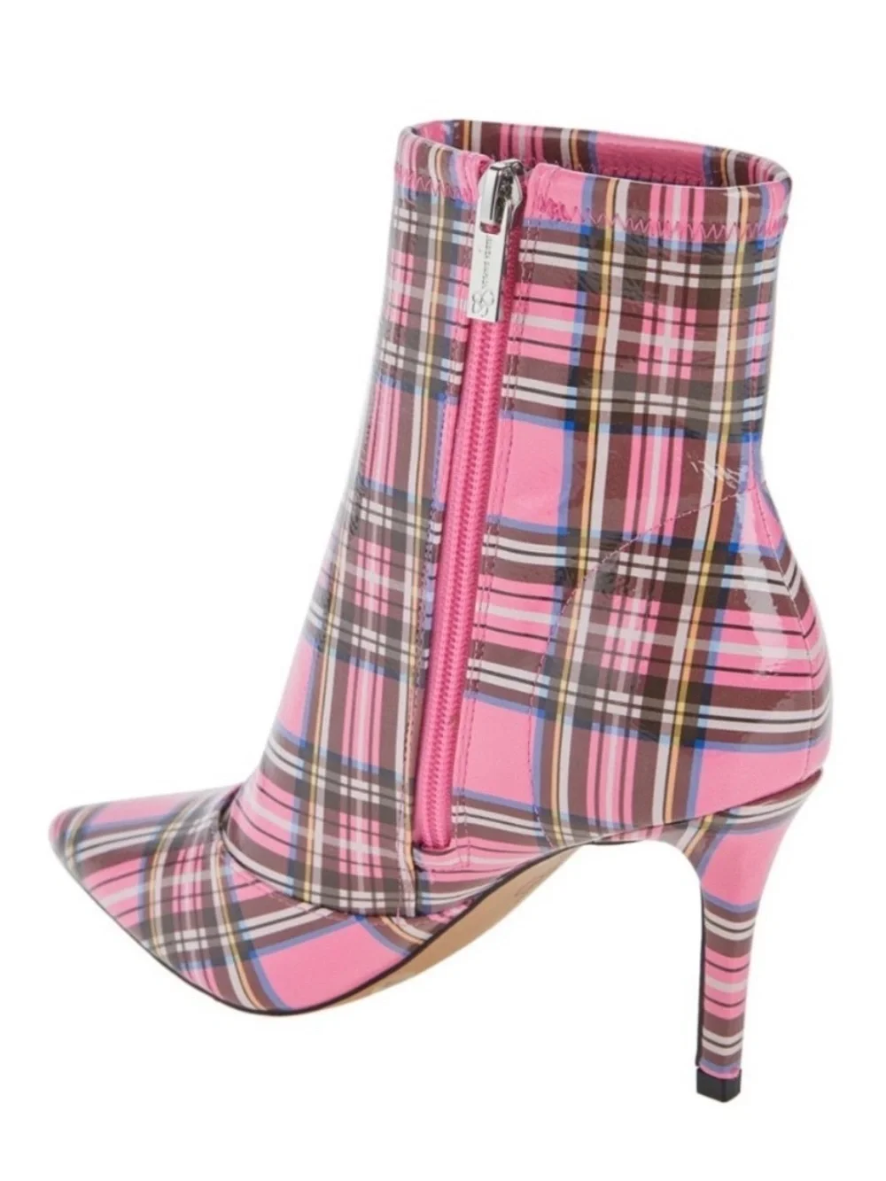 Jessica Simpson Pink Plaid Pointed Stiletto Ankle Boots
